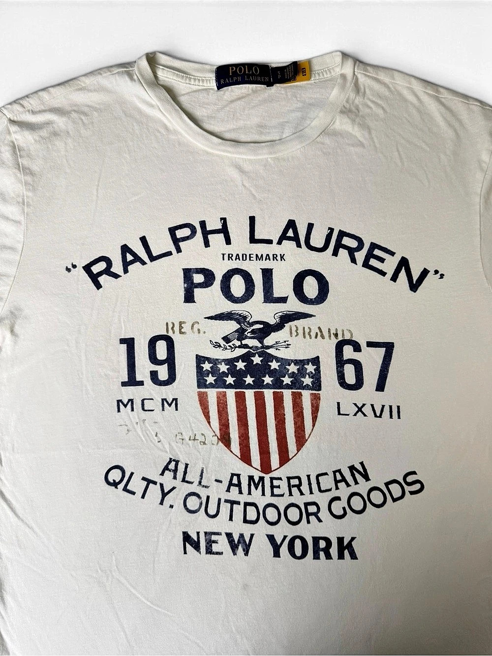 Polo Ralph Lauren Men’s S T Shirt White Americana 1967 Eagle Flag Graphic